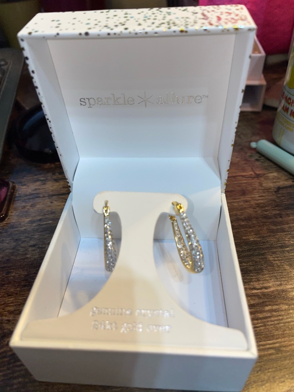 Sparkle Allure Gold-Tone and Clear Crystal Hoop Earrings